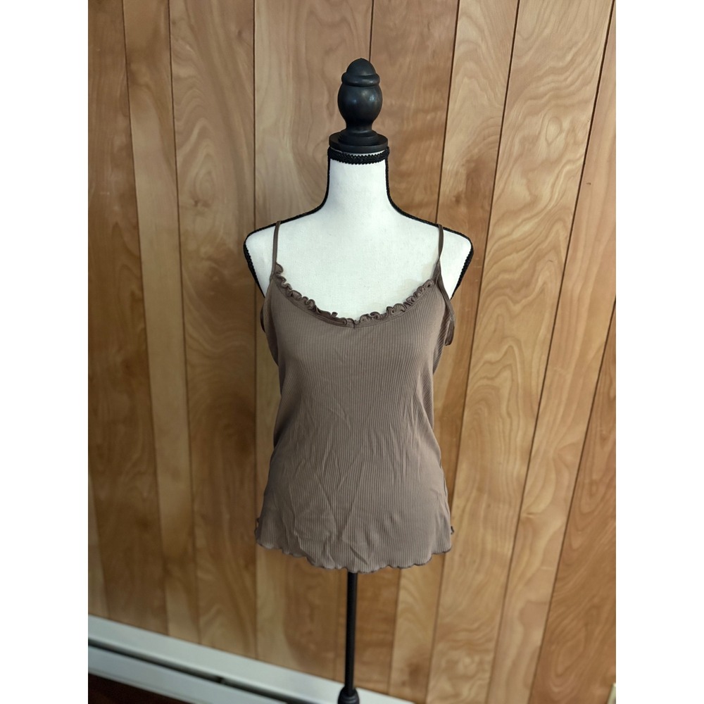 GapBody Brown‎ Ribbed Lettuce Edge Camisole Tank Top Large